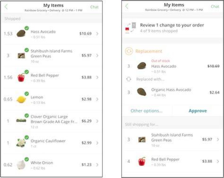 instacart shopper restaurant item order